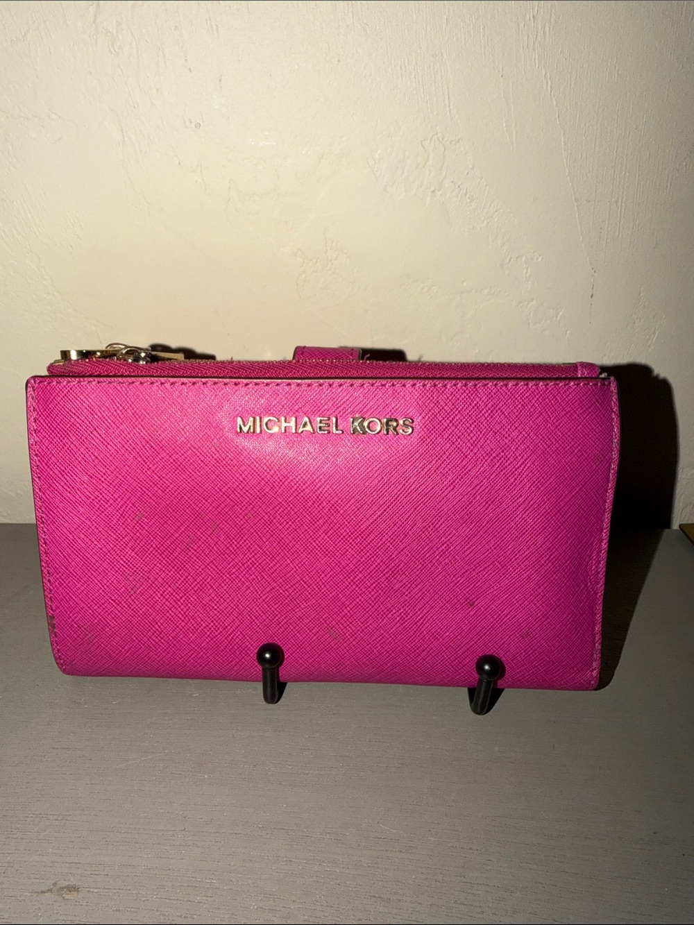 Michael Kors Hot Pink Saffiano Leather Zip Wallet